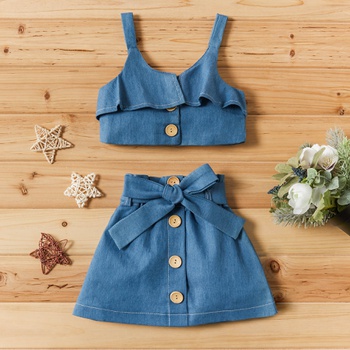 2-piece Baby / Toddler Denim Strappy Top and Skirt Set